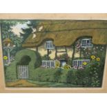 HALL THORPE. (1874-1947) OLD THATCH, A PENCIL SIGNED COLOUR PRINT. 24 x 29.5cms.