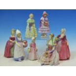 SEVEN ROYAL DOULTON FIGURES: ANNETTE TINKLE BELL, GRETA, THE LITTLE BRIDESMAID, JANET, DAINTY MAY