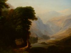 19th.C.ENGLISH SCHOOL. A MOUNTAIN RIVER VIEW, OIL ON CANVAS. 50 x 72cms.