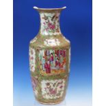 A CHINESE CANTON VASE, THE WAISTED NECK AND ROUNDED CYLINDRICAL BODY PAINTED WITH THREE BANDS OF