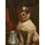 19th.C.ENGLISH SCHOOL. THE POSED TERRIER, OIL ON CANVAS. 62 x 46cms.