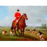 B. LANDER, 20th.C.SCHOOL. A PAIR OF FOXHUNTING SCENES, SIGNED OILS ON PANEL. 31 x 40cms. (2).