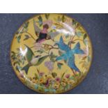 A MINTON LARGE DISH, DATE CODE FOR 1872, PAINTED WITH THREE EXOTIC BIRDS AMONGST FLOWERS AND