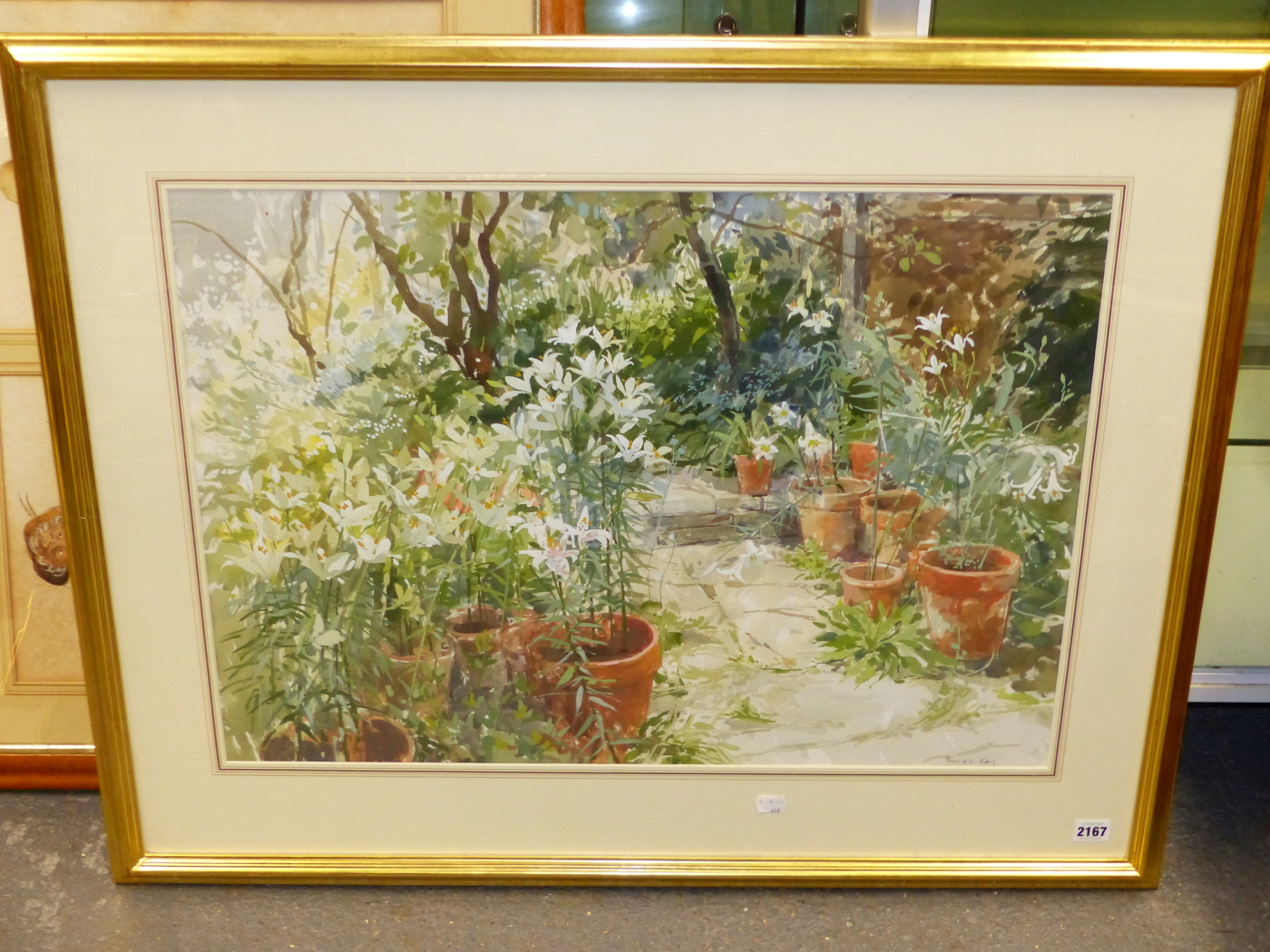 PAMELA KAY. CONTEMPORARY. ARR. LILLIES IN THE GARDEN, SIGNED WATERCOLOUR, GALLERY LABEL VERSO. 50 - Image 2 of 6