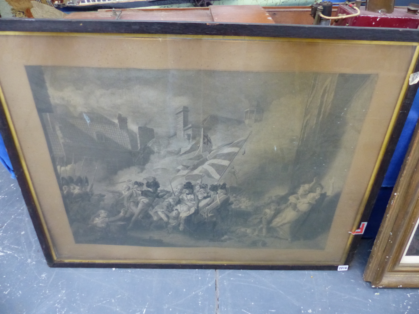 AN ANTIQUE FOLIO PRINT. THE DEATH OF MAJOR PIERSON AFTER J.S. COPLEY 68 x 90cms. - Image 2 of 3