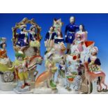 A COLLECTION OF TEN STAFFORDSHIRE POTTERY FIGURES TO INCLUDE GREYHOUNDS, A ZEBRA GROUP, PRINCE