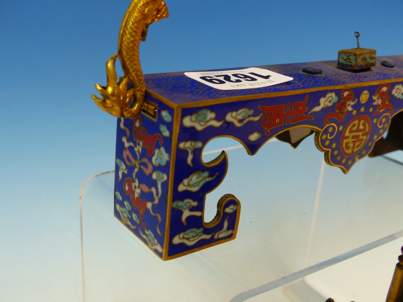 A CHINESE CLOISONNE BUDDHIST BLUE GROUND ALTAR SURMOUNTED BY GILT DRAGONS BREATHING FIREY CLOUDS - Image 4 of 55