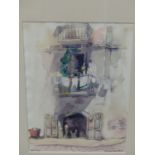 JULIUS DELBOS. (1879-1970). ARR. FOUR CONTINENTAL TOWN VIEWS, SIGNED WATERCOLOUR. 30 x 21cms.