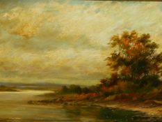 SUTTON PALMER (1854-1933). A RIVER VIEW, SIGNED OIL ON BOARD. 42.5 x 68.5cms.