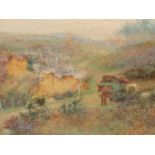 A.KINSLEY. (1852-1905) A MOORLAND VIEW, SIGNED WATERCOLOUR. 57 x 94cms.