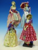 FOUR ROYAL DOULTON FIGURES: JENNIFER, SUZETTE, MISS DEMURE AND PRISCILLA, THE TALLEST. H 21cms.