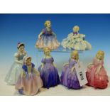 SEVEN ROYAL DOULTON FIGURES: MARIE, DINKY DO, DAISY, THE BRIDESMAID, ROSEBUD AND TWO OF ROSE, THE