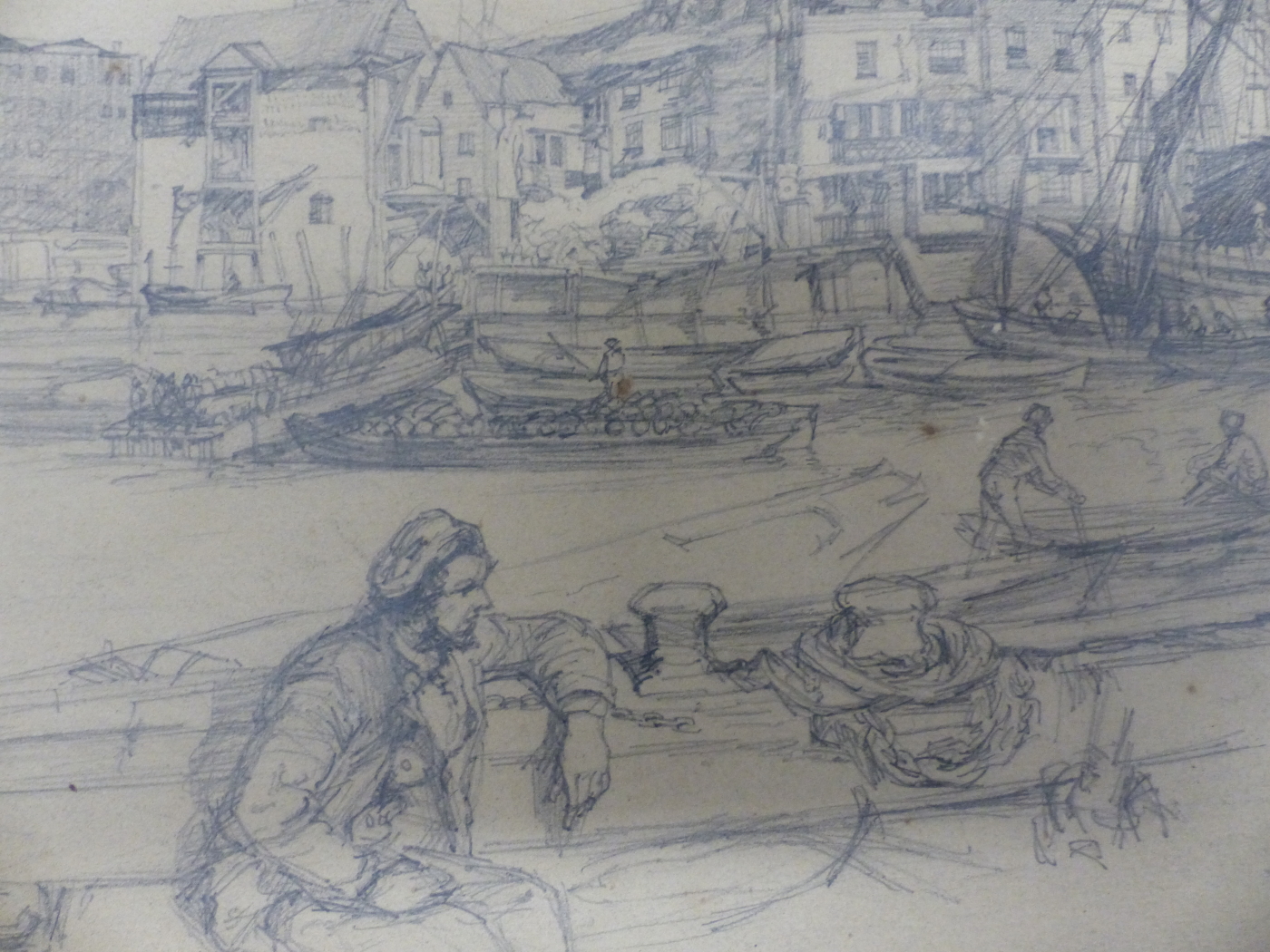 LATE 19th.C. ENGLISH SCHOOL. THE POOL OF LONDON, PENCIL DRAWING, UNFRAMED. 20 x 26cms. - Image 3 of 5