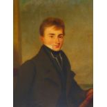 EARLY 19th.C.ENGLISH SCHOOL. PORTRAIT OF A GENTLEMAN HOLDING A BOOK, REPUTEDLY EDWARD BULL, OIL ON