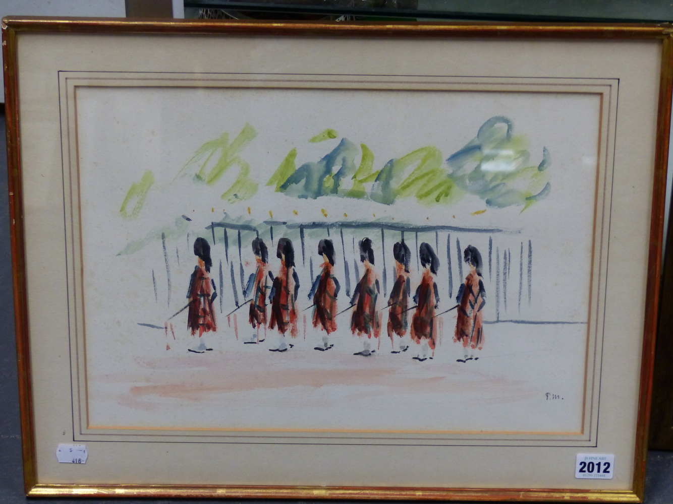 PAUL LUCIEN MAZE (1887-1979) ARR. HIGHLANDERS ON PARADE, INITIALLED, WATERCOLOUR. 29 x 41cms. - Image 3 of 5