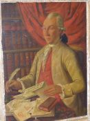 18th.C.FRENCH SCHOOL. PORTRAIT OF A GENTLEMAN IN HIS LIBRARY, OIL ON CANVAS IN PERIOD CARVED