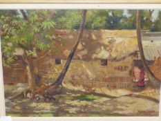 KISORY ROY. (1911-1965) ARR. AN INDIAN RURAL VIEW, SIGNED AND DATED, OIL ON BOARD. 26.5 x 35.5cms.