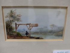 19th.C.ENGLISH SCHOOL. A GROUP OF FOUR MINIATURE LANDSCAPE VIEWS, WATERCOLOURS, LARGEST. 7.5 x 11.