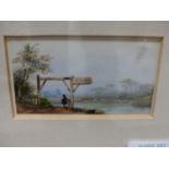 19th.C.ENGLISH SCHOOL. A GROUP OF FOUR MINIATURE LANDSCAPE VIEWS, WATERCOLOURS, LARGEST. 7.5 x 11.