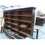 AN ANTIQUE PINE OPEN BOOKCASE.