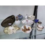AN ART NOUVEAU STYLE PIN TRAY, SMALL DISHES, ORNAMENTS ETC.