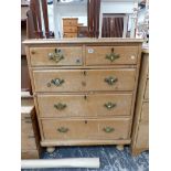 A VICTORIAN PINE CHEST OF DRAWERS.