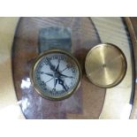 THREE SMALL DESK CLOCKS, TWO ITLIANATE FRAMES, A POCKET COMPASS, FIELD MICROSCOPE ETC.