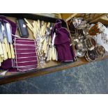 A LARGE QUANTITY OF SILVER PLATED CUTLERY, WINE COASTERS, A GOBLET, CRUETS ETC.