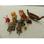 A BESWICK OWL, SQUIRREL NUTKIN, PIGLET, WADE TORTOISES ETC.