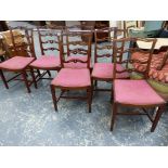 A SET OF SIX GEORGIAN STYLE MAHOGANY DINING CHAIRS.