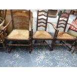 VARIOUS ANTIQUE AND LATER ARM CHAIRS.