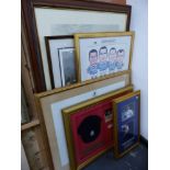 VARIOUS FRAMED SPORTING COLLECTABLE PRINTS AND DISPLAY.