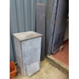 A GALVANISED GRAIN BIN TOGETHER WITH A SLATE FIREPLACE TOP.