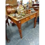 A LATE VICTORIAN PINE KITCHEN TABLE.