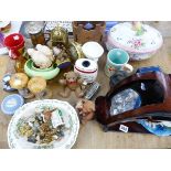 A COLLECTION OF WADE WHIMSIES, ORNAMENTAL CHINA, COLLECTORS SPOONS ETC.