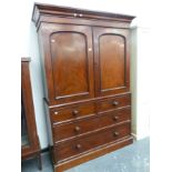 A LARGE VICTORIAN MAHOGANY LINEN PRESS.