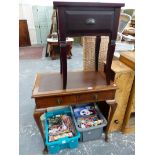 A WALNUT SMALL WRITING TABLE,AND A BEDSIDE TABLE.