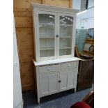 A SMALL PAINTED PINE GLAZED DRESSER.