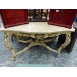 A MARBLE TOP ROCOCO STYLE CENTRE TABLE.