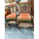 A WILLIAM IV ARMCHAIR, AND AN AMERICAN ROCKING CHAIR, TOGETHER WITH TWO NURSING CHAIRS.