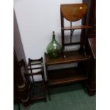 AN OAK BARLEY TWIST STICK STAND, A TEA TROLLY, TABLE LAMP, AND A MAHOGANY STAND.