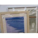 AN ABSTRACT PICTURE SIGNED WITH THUMB PRINT, AND A COASTAL PHOTOGRAPH SCENE PRINT.