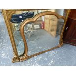 TWO LARGE 19TH C. GILT FRAMED OVER MANTLE MIRRORS.