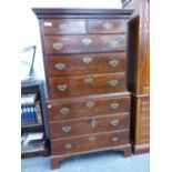 A 19TH C. MAHOGANY CHEST ON CHEST.