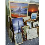 A LARGE QUANTITY OF DECORATIVE PRINTS, PICTURES ETC.