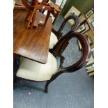 A SET OF SIX VICTORIAN STYLE MAHOGANY DINING CHAIRS.