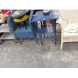 AN ARTS AND CRAFTS PAINTED OCCASIONAL TABLE, TWO LOOM ARMCHAIRS, THREE MIRRORS, A RETRO STOOL ,