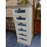 A VINTAGE STYLE CHEST OF SIX GLAZED FRONT DRAWERS.