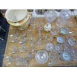 A COLLECTION OF GLASSWARES, CHINESE TEA BOWLS, A CARLTONWARE JARDENIER ETC.