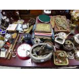 A LARGE QUANTITY OF SILVER PLATEDWARES, BRASSWARES, MISC. RECORDS, ETC.